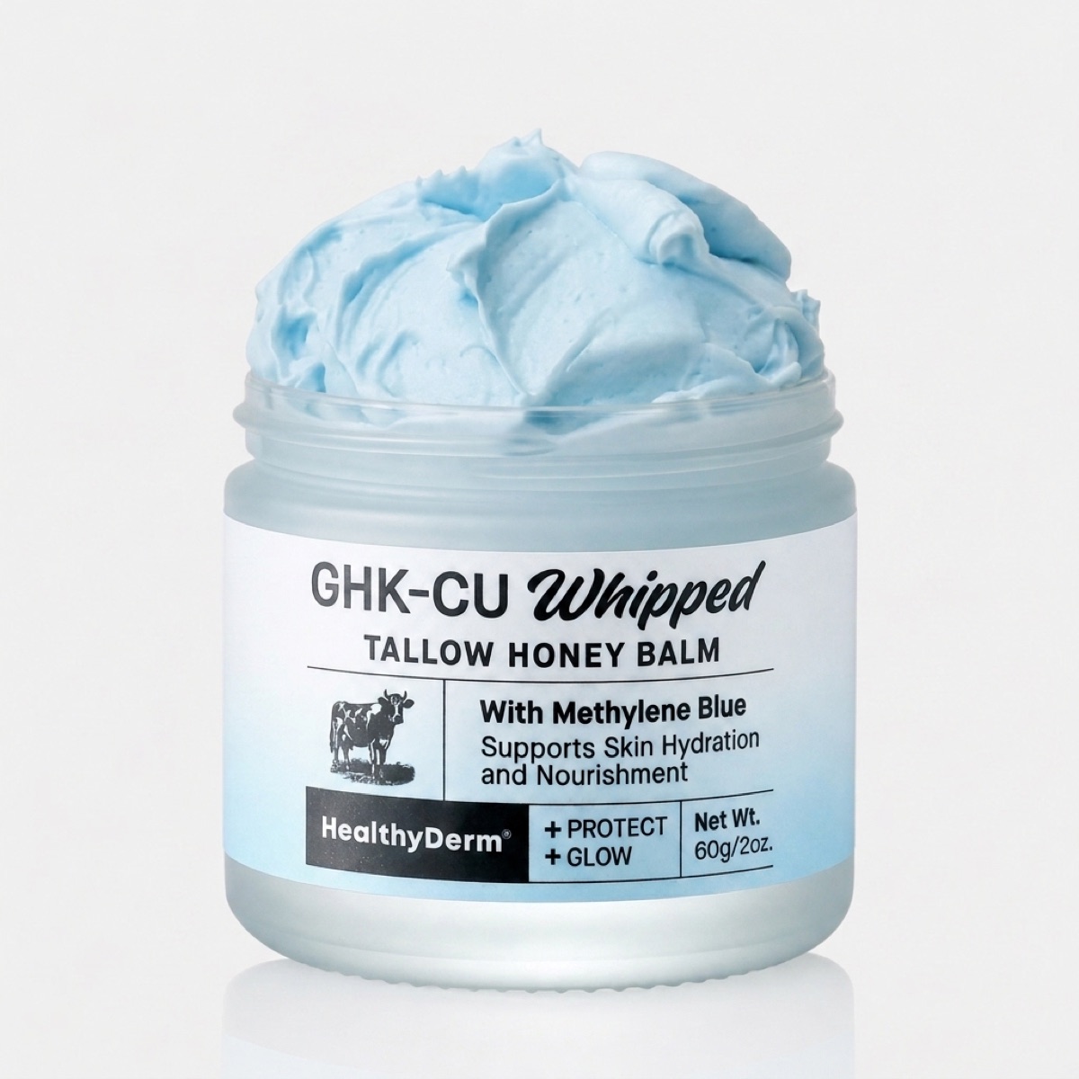 The Blue Balm — GHK-Cu Whipped Tallow Honey Balm, open jar
